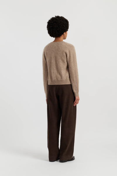 Warm-Oatmeal Brushed Cashmere Cardigan
