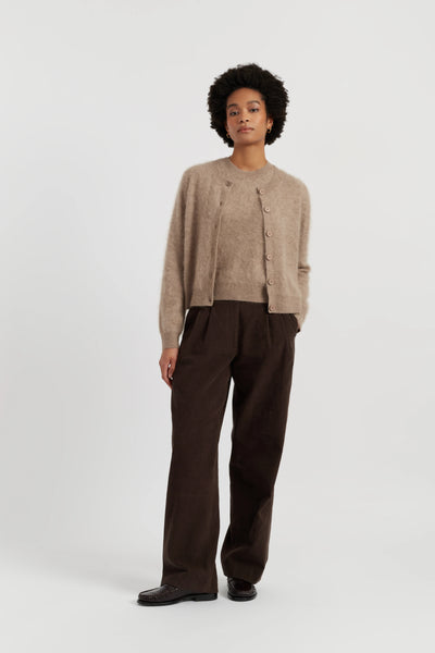 Warm-Oatmeal Brushed Cashmere Cardigan