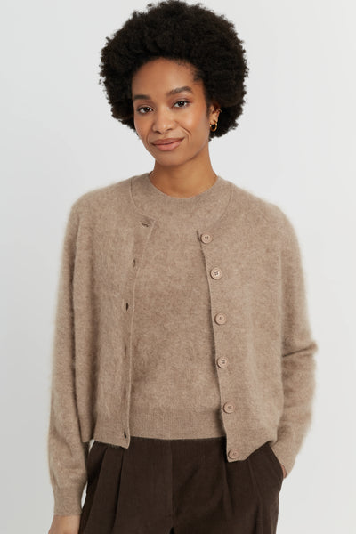 Warm-Oatmeal Brushed Cashmere Cardigan