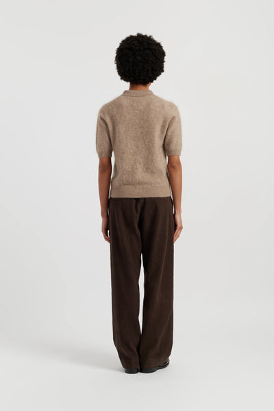 Warm-Oatmeal Brushed Cashmere Polo Tee