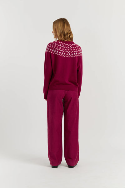 Cherry Wool-Cashmere Fair Isle Sweater