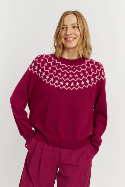 Cherry Wool-Cashmere Fair Isle Sweater