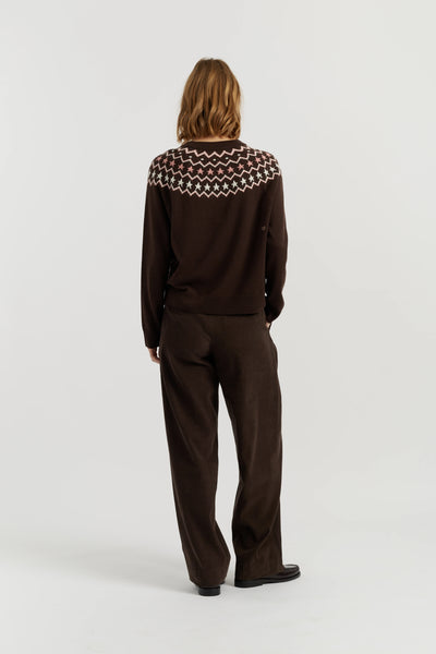 Chocolate Wool-Cashmere Fair Isle Sweater