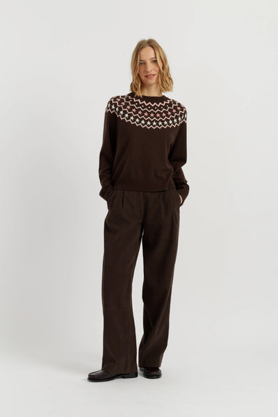 Chocolate Wool-Cashmere Fair Isle Sweater