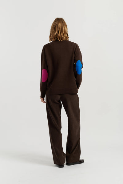 Chocolate Wool-Cashmere Elbow Patch Rollneck Sweater