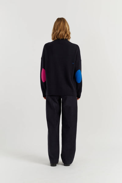 Navy Wool-Cashmere Elbow Patch Rollneck Sweater