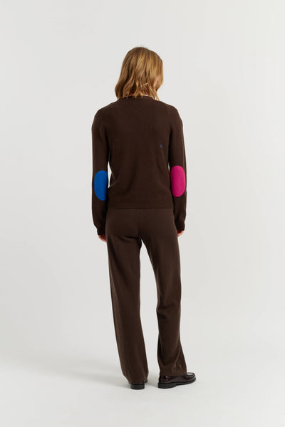 Chocolate Wool-Cashmere Elbow Patch Cardigan