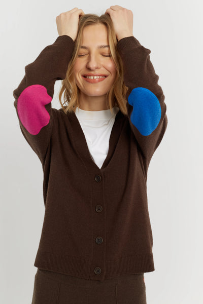 Chocolate Wool-Cashmere Elbow Patch Cardigan