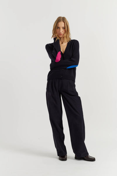Navy Wool-Cashmere Elbow Patch Cardigan