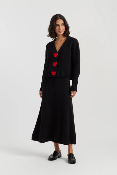 Black-Melange Merino Heart Cardigan
