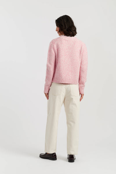 Salmon-Melange Merino Heart Cardigan