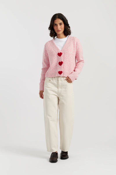 Salmon-Melange Merino Heart Cardigan