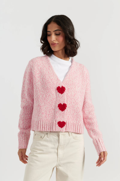 Salmon-Melange Merino Heart Cardigan