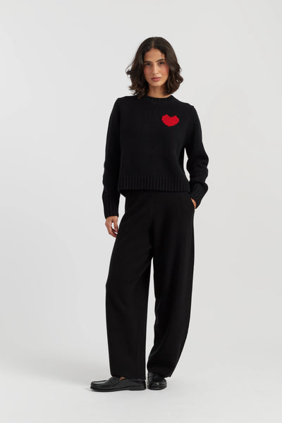 Black-Melange Merino Heart Sweater