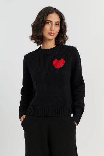 Black-Melange Merino Heart Sweater
