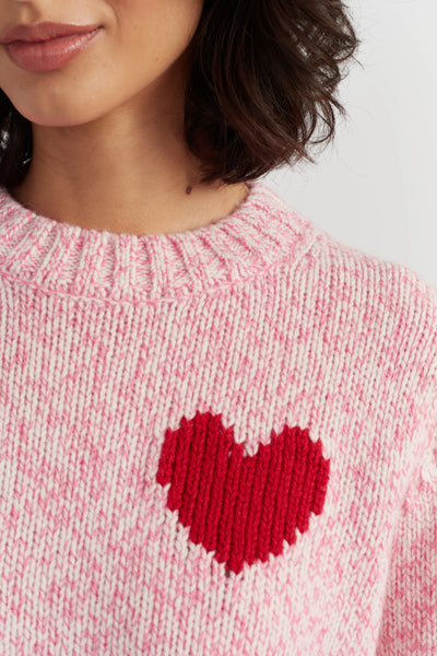Salmon-Melange Merino Heart Sweater