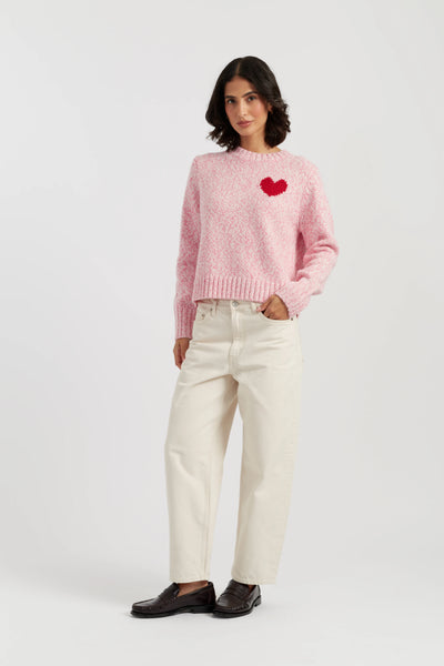 Salmon-Melange Merino Heart Sweater