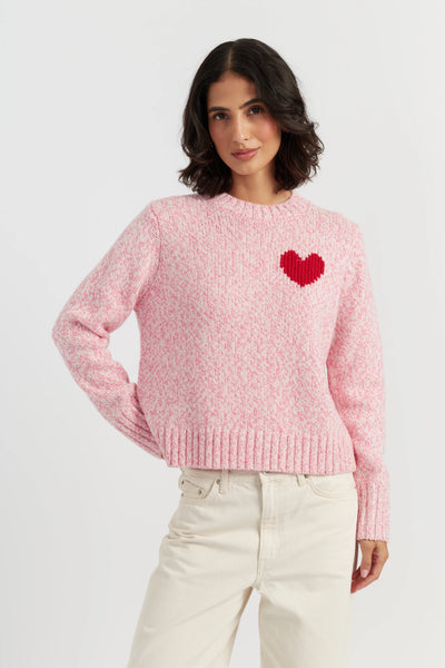 Salmon-Melange Merino Heart Sweater