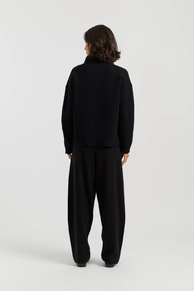 Black-Melange Merino Heart Rollneck Sweater