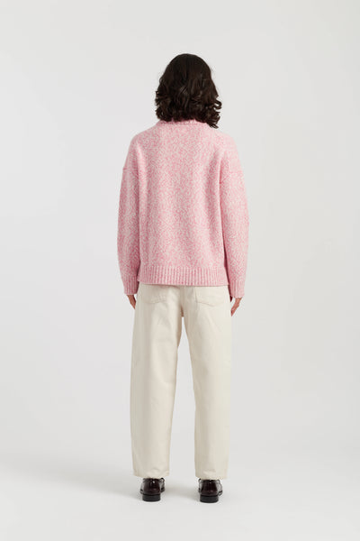 Salmon-Melange Merino Heart Rollneck Sweater