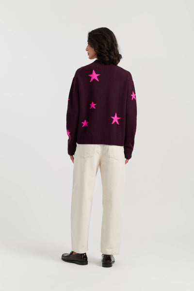 Aubergine Wool-Cashmere Star Rollneck Sweater
