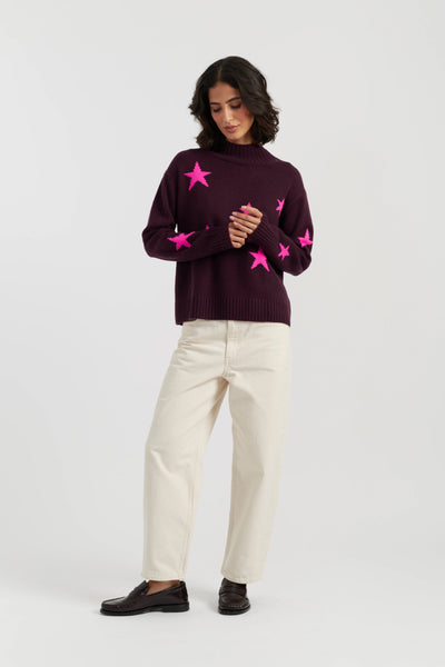 Aubergine Wool-Cashmere Star Rollneck Sweater