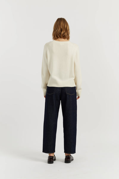 Cream Wool-Cashmere Snoopy Embroidered Sweater