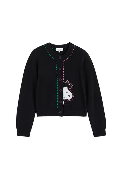 Black Wool-Cashmere Snoopy Peep Cardigan