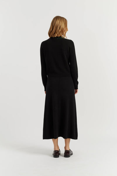 Black Wool-Cashmere Snoopy Peep Cardigan