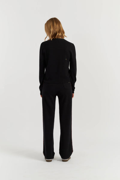 Black Wool-Cashmere Peanuts Wide Leg Track Pants
