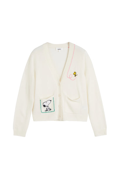 Cream Wool-Cashmere Snoopy Pocket Cardigan