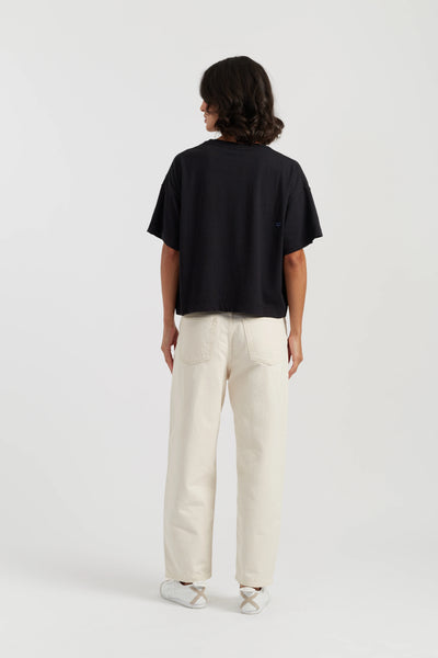 Black Cotton Woodstock Embroidered T-Shirt