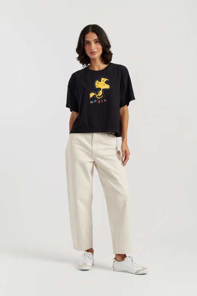 Black Cotton Woodstock Embroidered T-Shirt