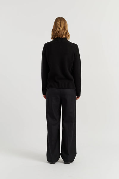 Black Pure Cashmere Funnel Neck Sweater