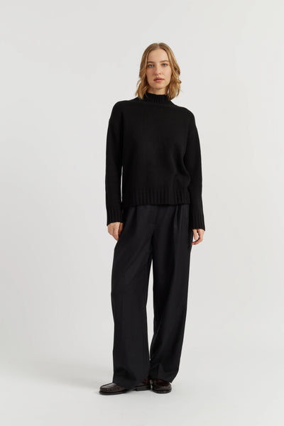 Black Pure Cashmere Funnel Neck Sweater