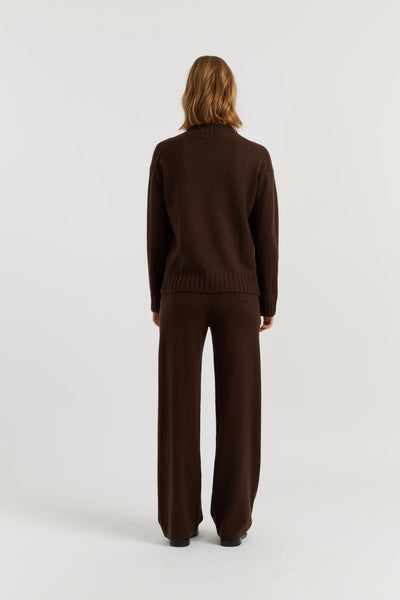 Chocolate Pure Cashmere Funnel Neck Sweater