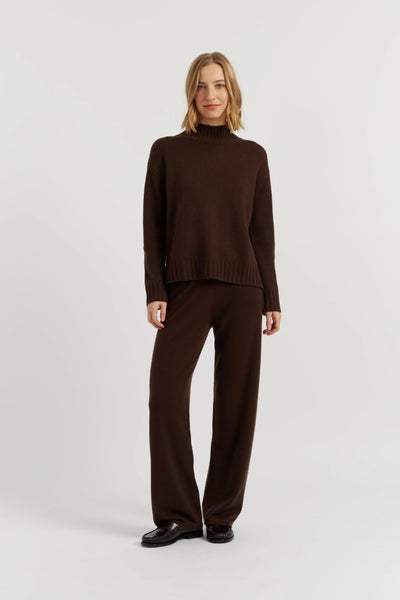 Chocolate Pure Cashmere Funnel Neck Sweater
