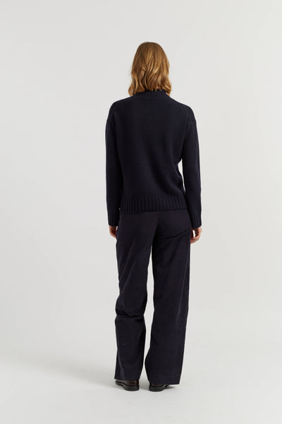 Navy Pure Cashmere Funnel Neck Sweater