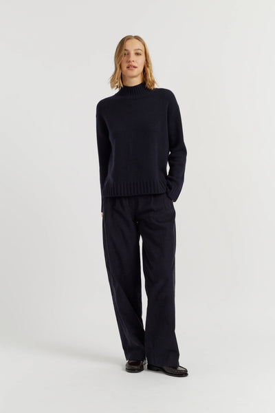 Navy Pure Cashmere Funnel Neck Sweater