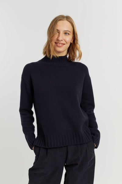 Navy Pure Cashmere Funnel Neck Sweater