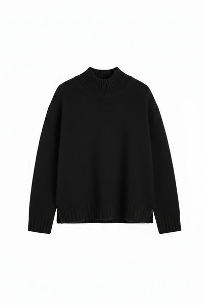 Black Pure Cashmere Funnel Neck Sweater