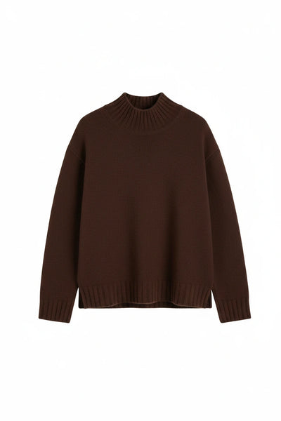 Chocolate Pure Cashmere Funnel Neck Sweater