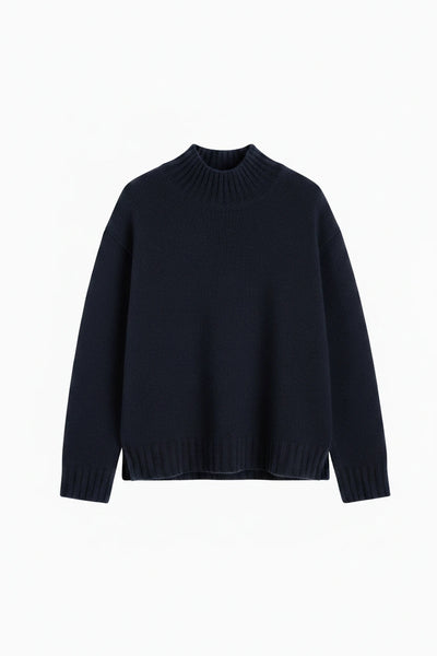 Navy Pure Cashmere Funnel Neck Sweater