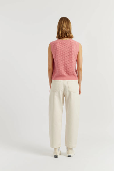 Salmon Pure Cashmere Cabled Tank