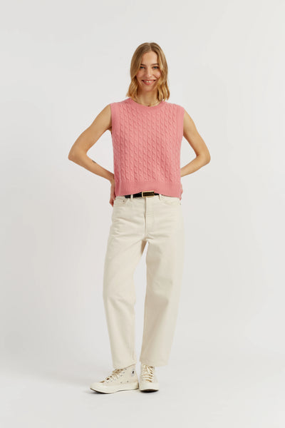 Salmon Pure Cashmere Cabled Tank