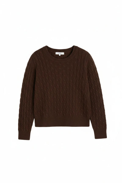 Chocolate Pure Cashmere Cable Sweater