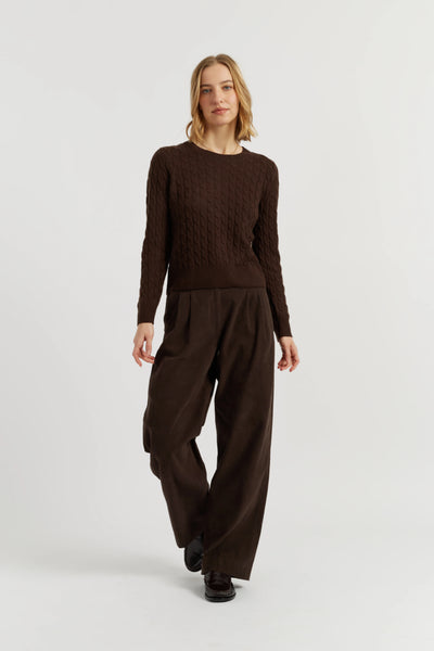 Chocolate Pure Cashmere Cable Sweater