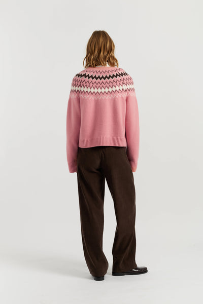 Salmon Wool-Cashmere Fair Isle Sweater
