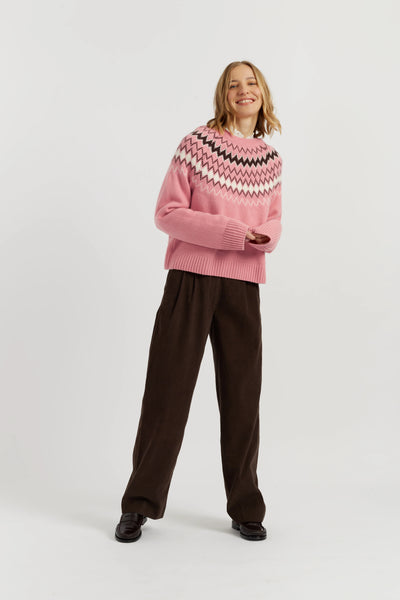 Salmon Wool-Cashmere Fair Isle Sweater