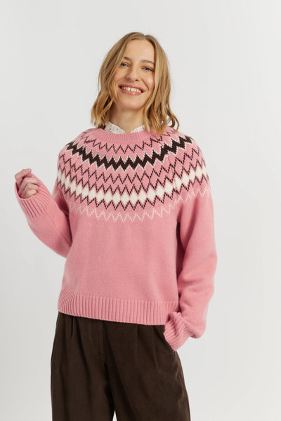 Salmon Wool-Cashmere Fair Isle Sweater